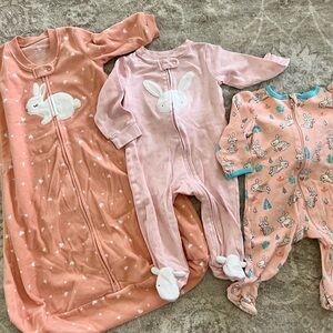 Adorable Pink and Peach Easter Bunny Baby Sleepers, 6-9 month, Baby Girls